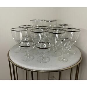 Fostoria Crystal Wedding Ring Platinum Rim Band VTG Goblets Wine Glasses Lot 13